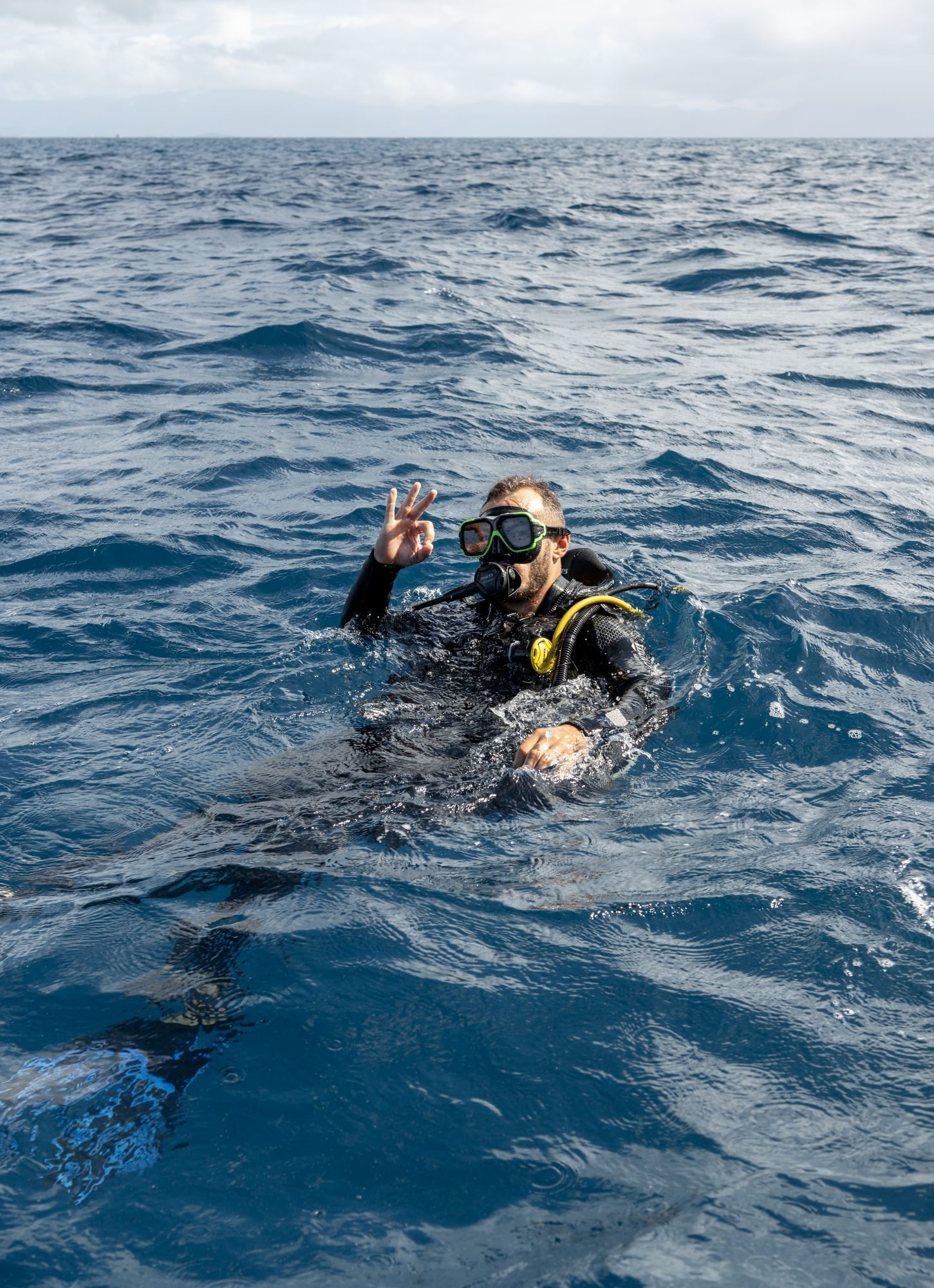 Plongeur sous-marin signalant OK